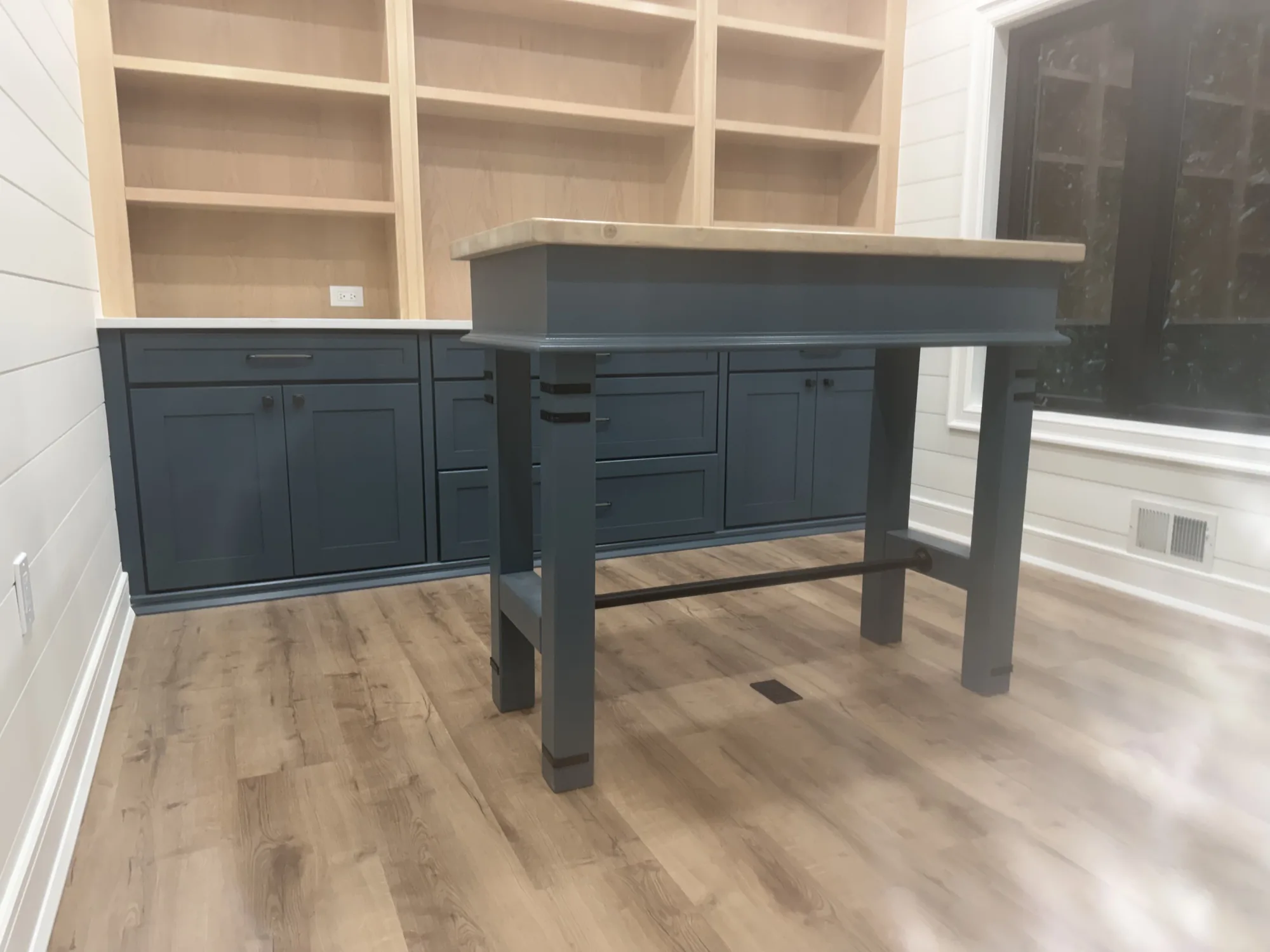 Navy Work Table, Oak Top — custom carpentry by Custom Interiors & Remodeling