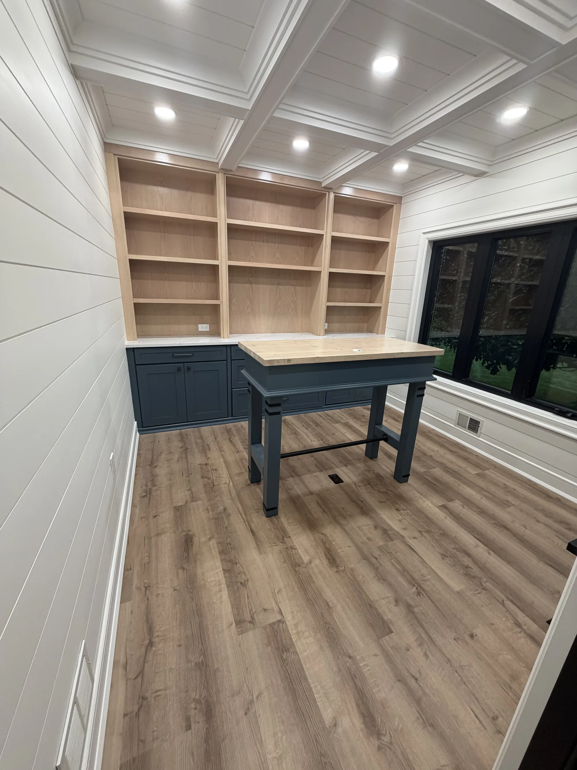 Home Office in Oak & Navy — custom carpentry by Custom Interiors & Remodeling